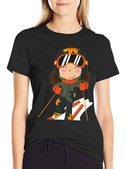 Ski Girl Graphic Tee - Black Cotton Comfort
