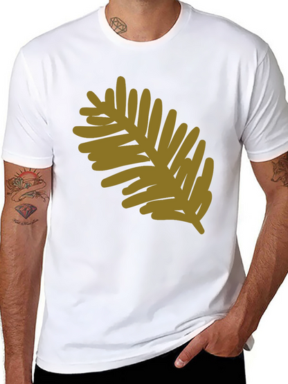 Modern Leaf Design Black Cotton T-Shirt