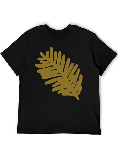 Modern Leaf Design Black Cotton T-Shirt