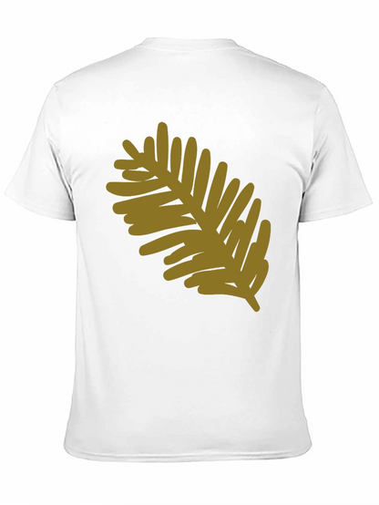 Modern Leaf Design Black Cotton T-Shirt