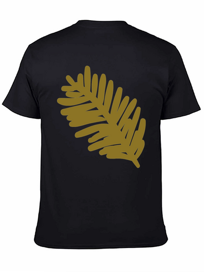 Modern Leaf Design Black Cotton T-Shirt