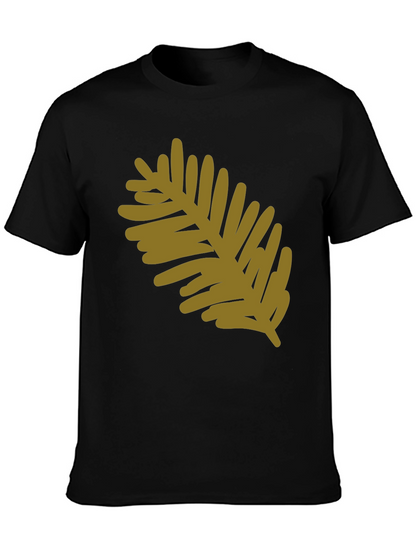 Modern Leaf Design Black Cotton T-Shirt