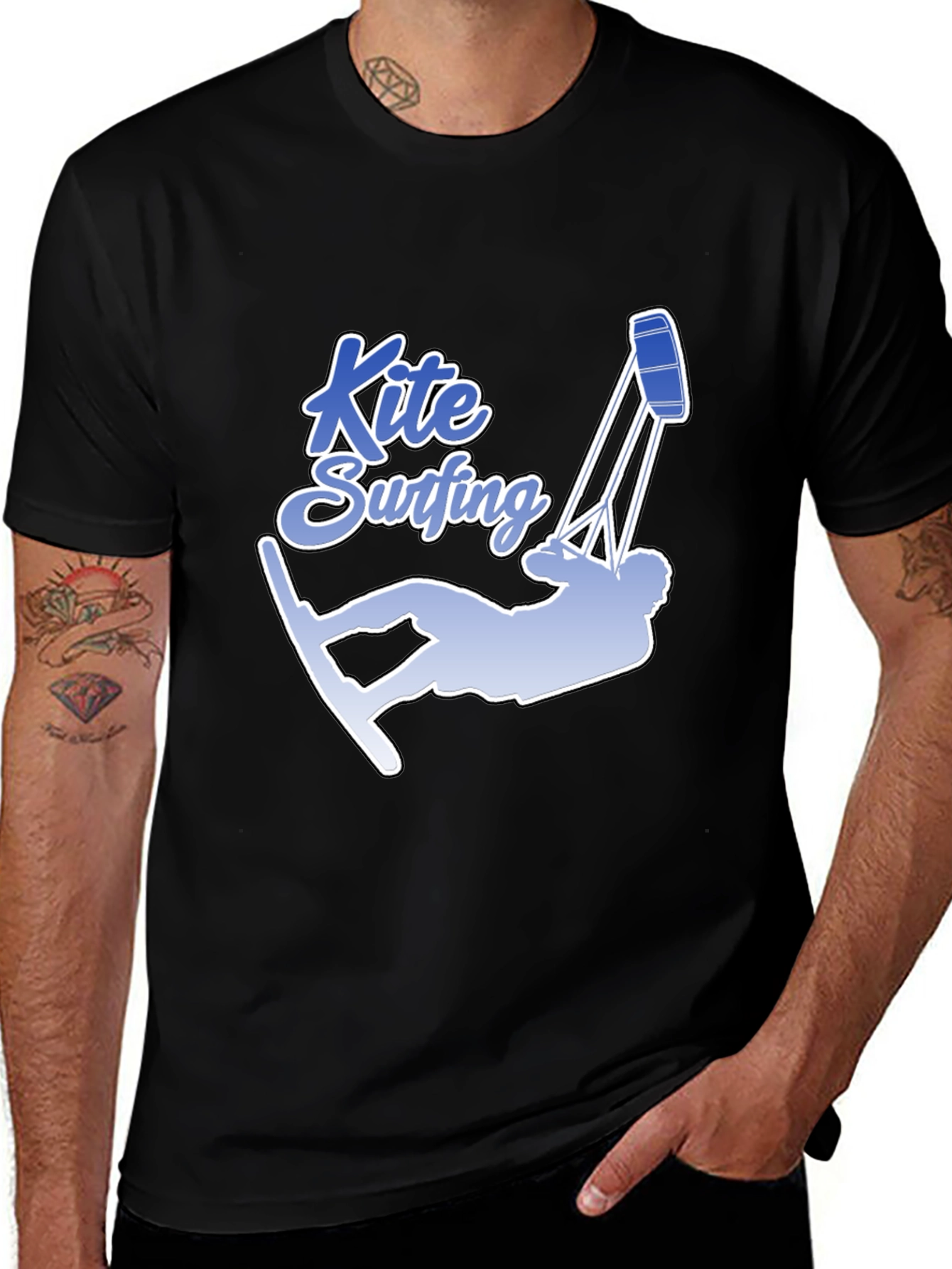 Kite Surfing Graphic Tee - Black Cotton T-Shirt
