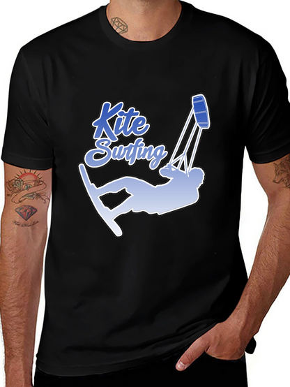 Kite Surfing Graphic Tee - Black Cotton T-Shirt