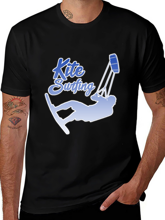 Kite Surfing Graphic Tee - Black Cotton T-Shirt