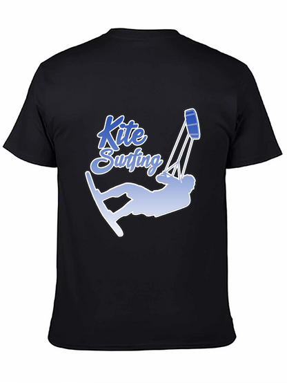 Kite Surfing Graphic Tee - Black Cotton T-Shirt