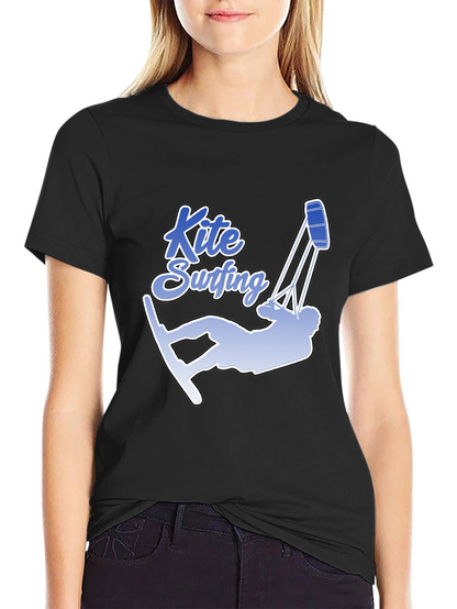 Kite Surfing Graphic Tee - Black Cotton T-Shirt
