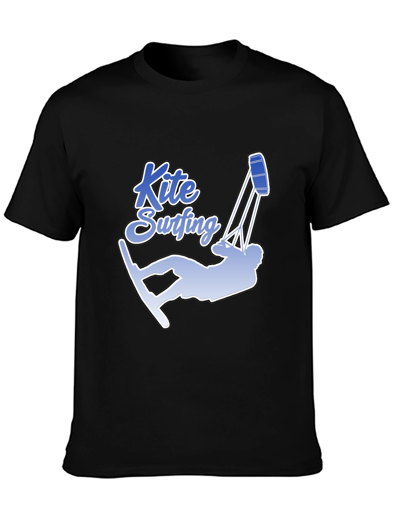 Kite Surfing Graphic Tee - Black Cotton T-Shirt