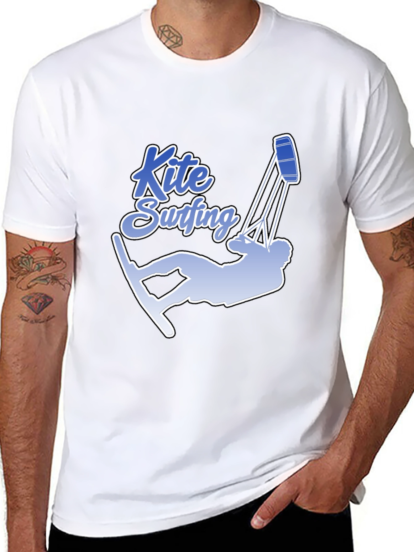 Kite Surfing Graphic Tee - Black Cotton T-Shirt