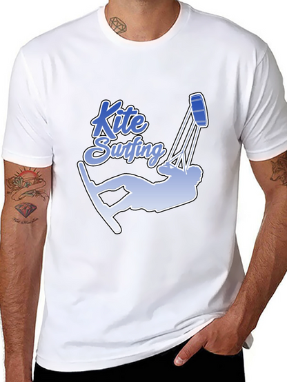 Kite Surfing Graphic Tee - Black Cotton T-Shirt