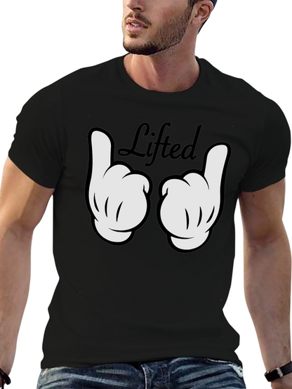 Lifted Cartoon Hand Gesture Black T-Shirt
