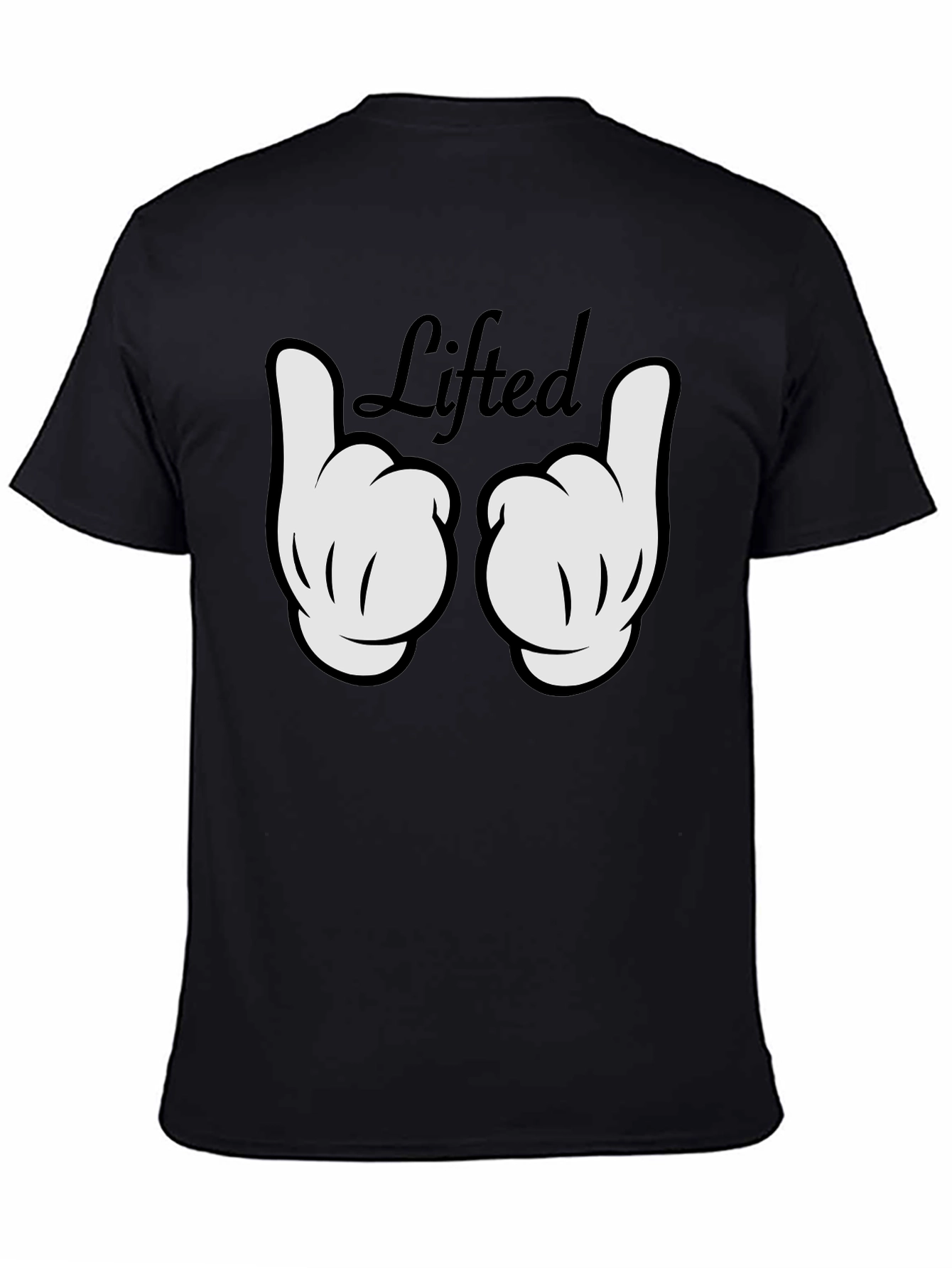 Lifted Cartoon Hand Gesture Black T-Shirt