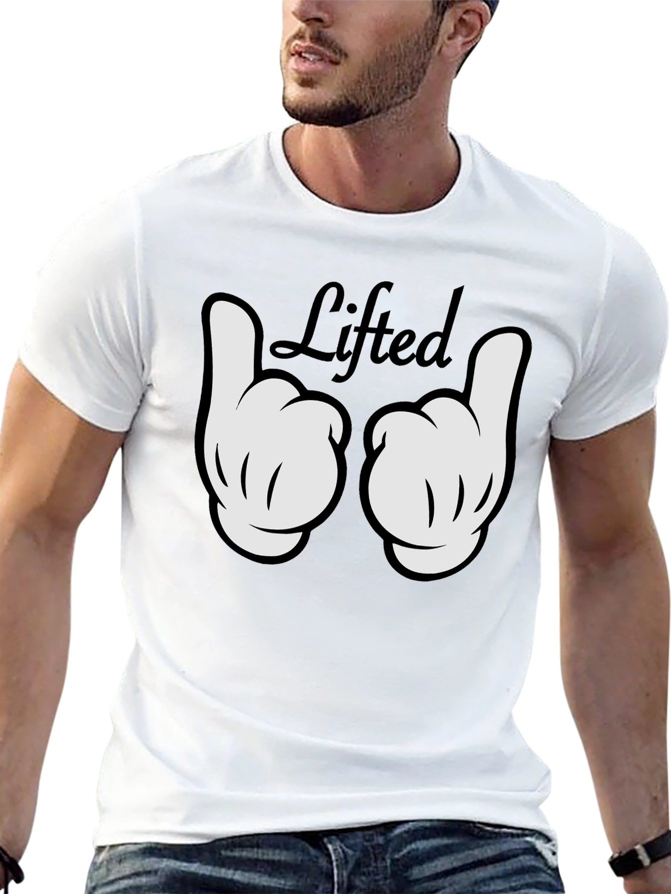 Lifted Cartoon Hand Gesture Black T-Shirt