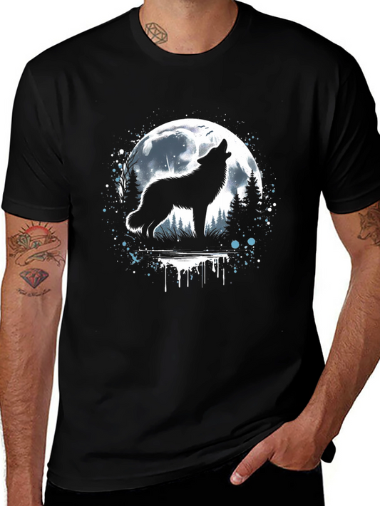 Wolf Howling at Moon Graphic T-Shirt