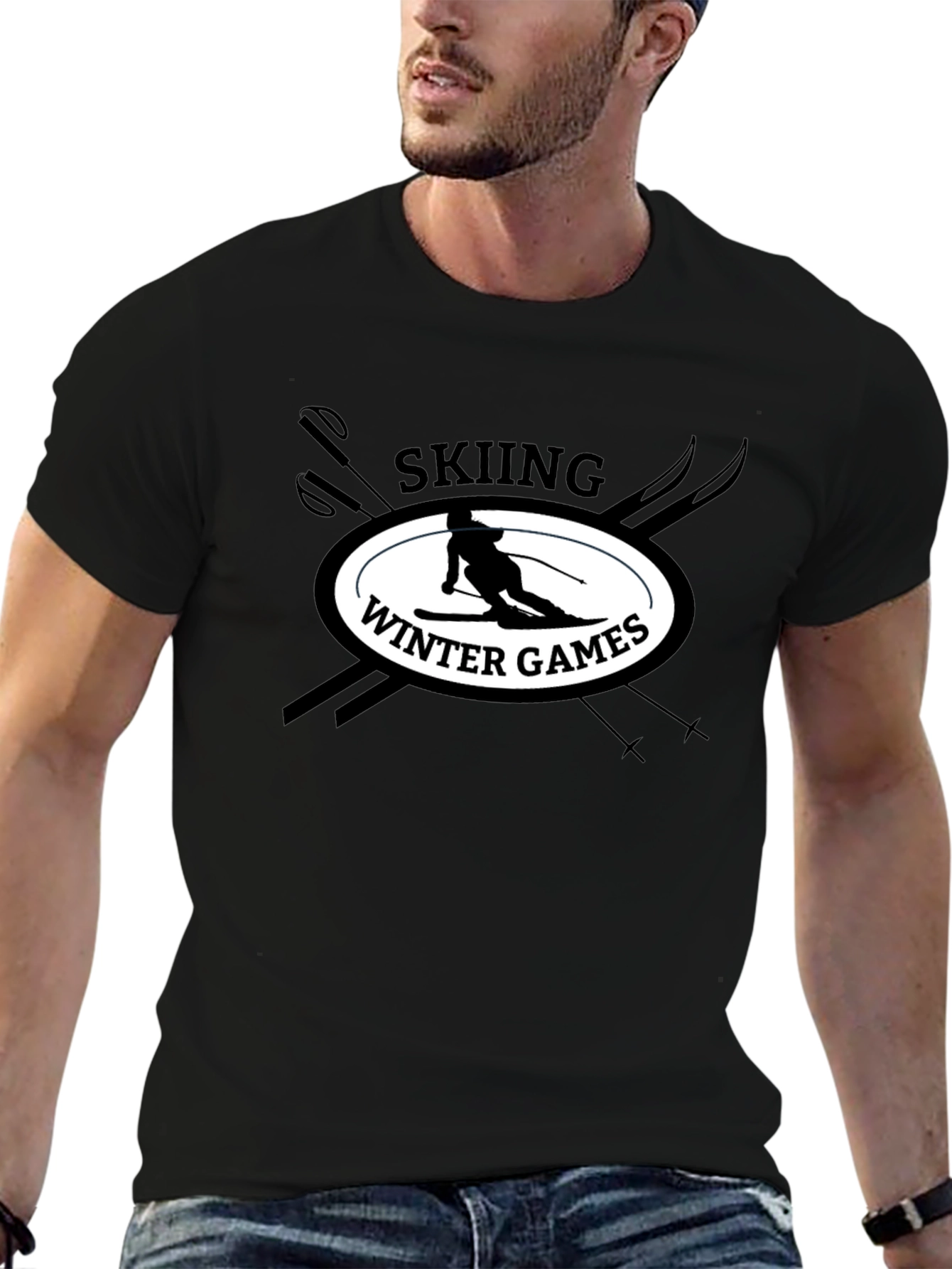 Skiing Winter Games Graphic Tee - Black