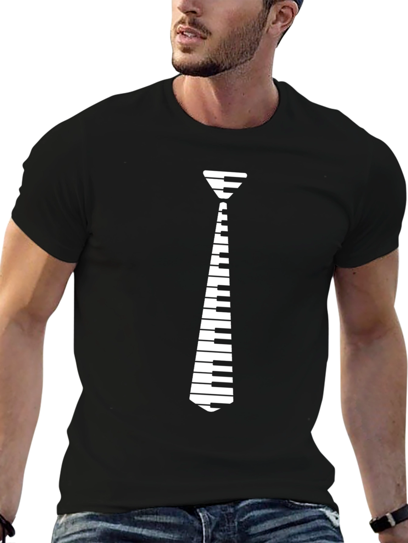 Piano Tie Graphic T-Shirt - Musician Novelty Tee