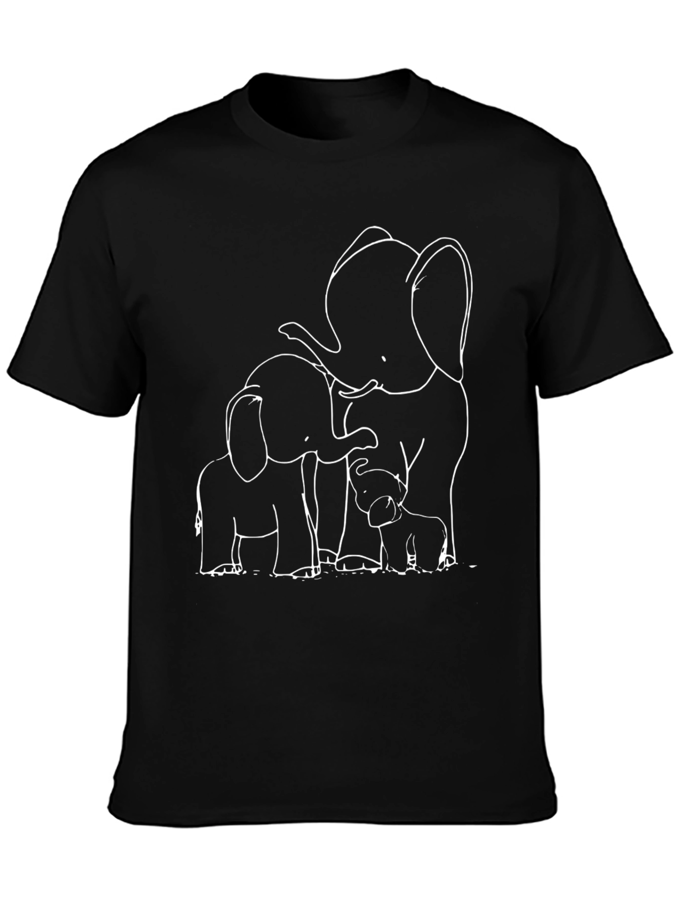 Elephant Family Graphic Tee - Black Cotton T-Shirt