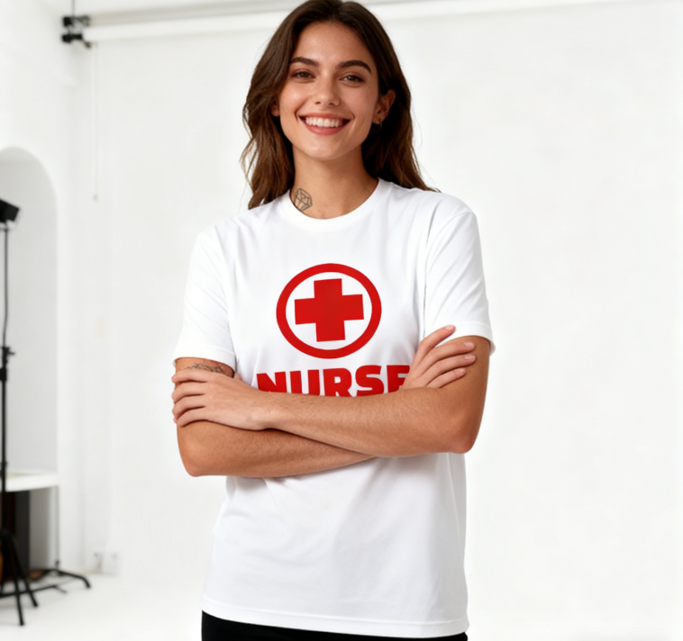 Nurse Red Cross Graphic T-Shirt 100% Cotton Unisex Casual Crew Neck Short Sleeve Tee for Medical Staff Daily Wear