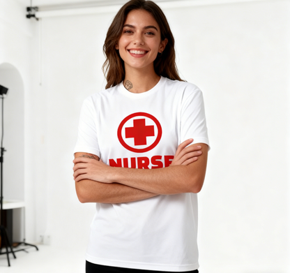 Nurse Red Cross Graphic T-Shirt 100% Cotton Unisex Casual Crew Neck Short Sleeve Tee for Medical Staff Daily Wear