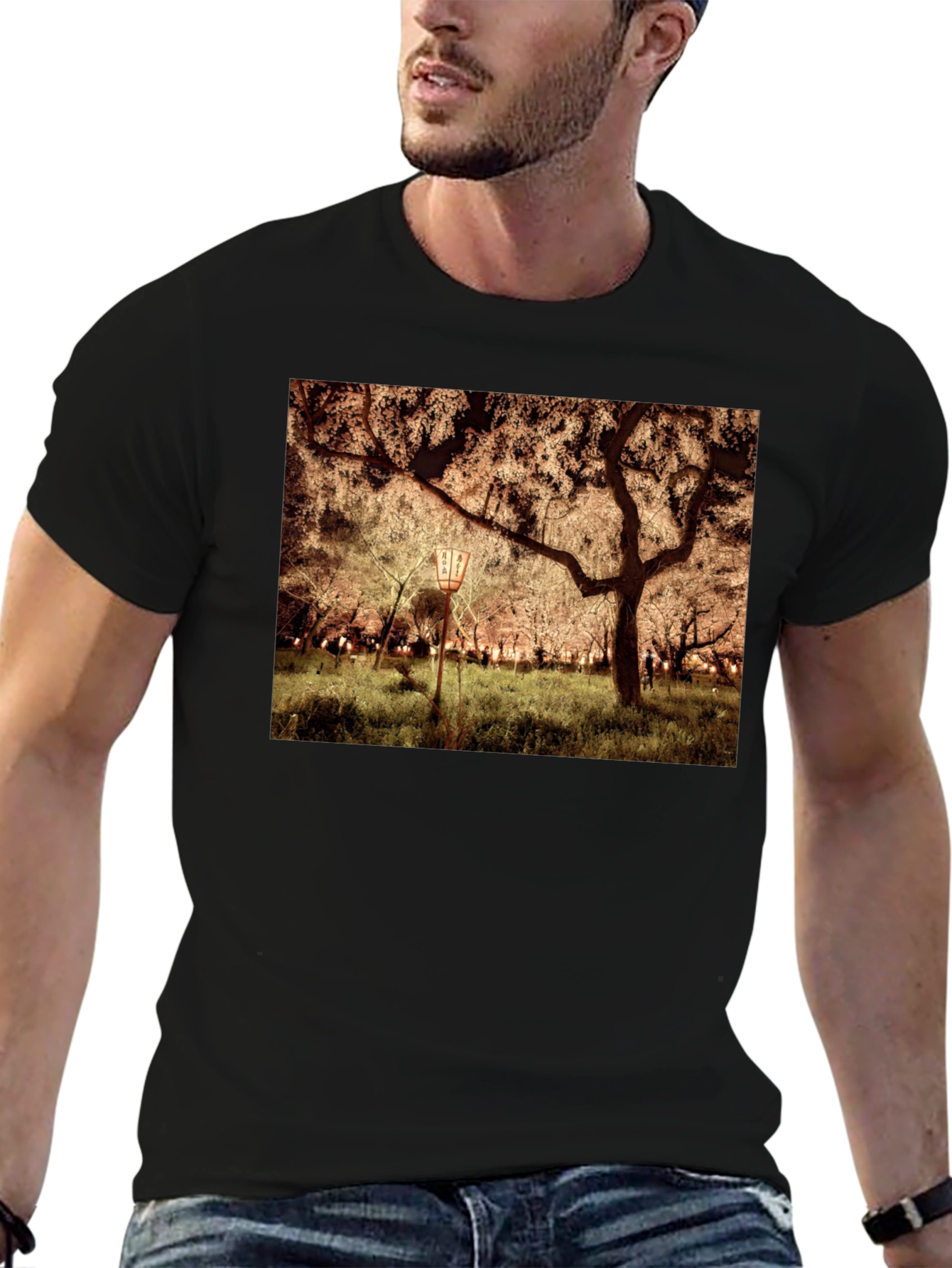 Night Sakura T-Shirt: Illuminated Cherry Blossom Tee