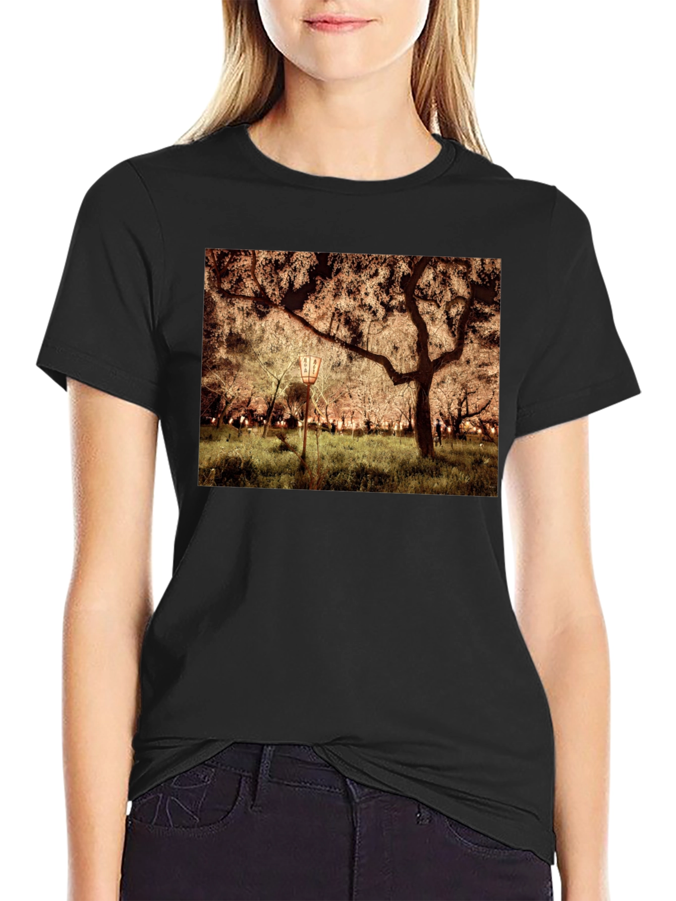 Night Sakura T-Shirt: Illuminated Cherry Blossom Tee