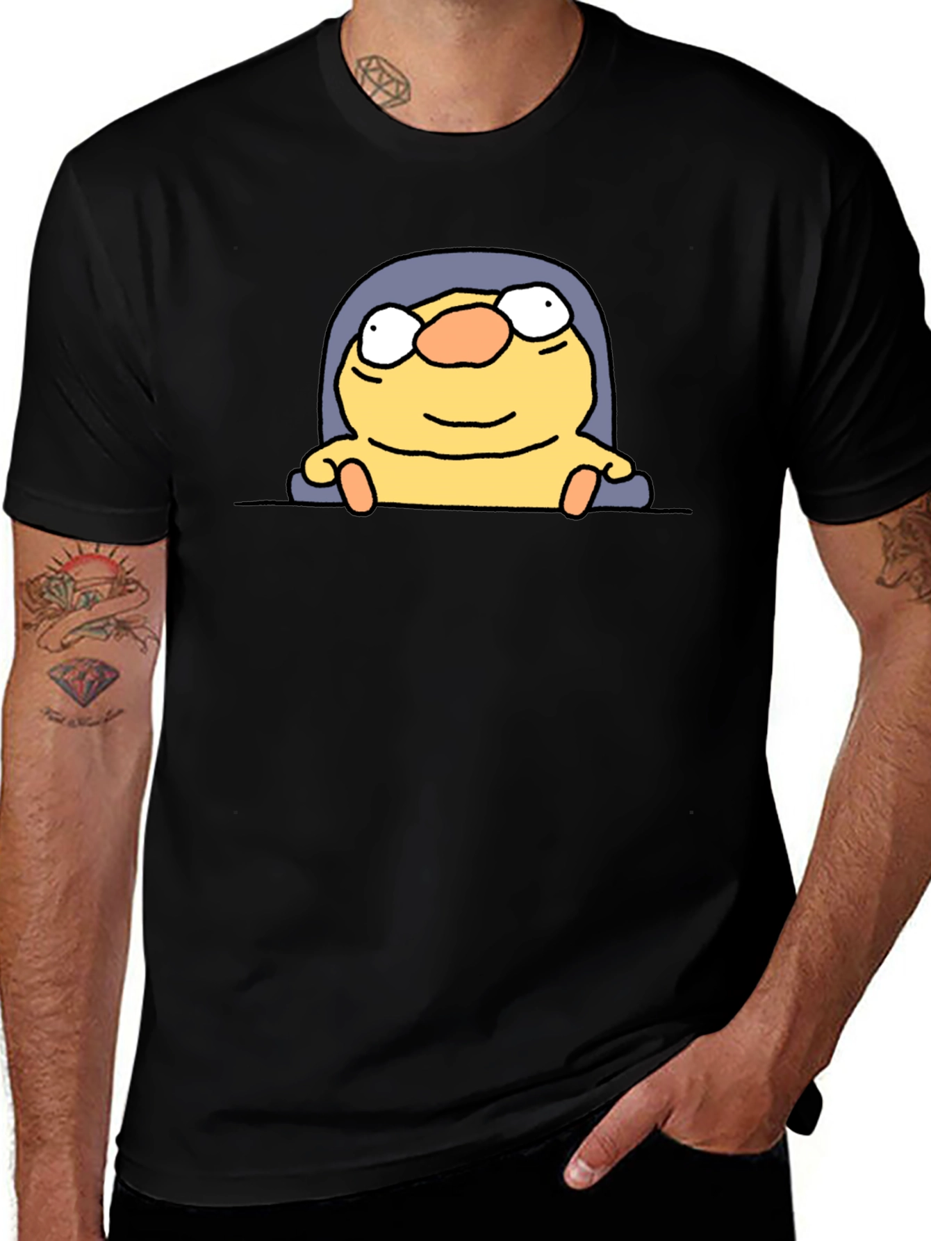 Funny Cartoon Character Black T-Shirt