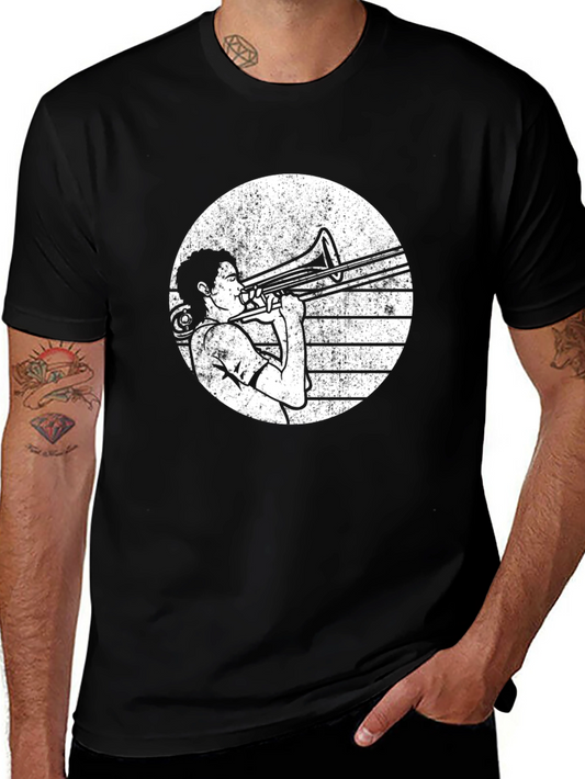 Trombone Player Graphic Tee - Black Cotton T-Shirt