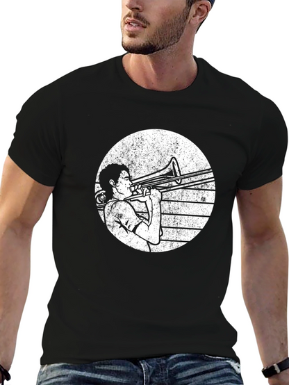 Trombone Player Graphic Tee - Black Cotton T-Shirt