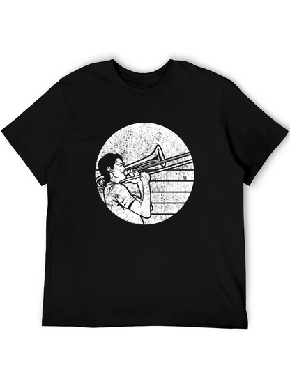 Trombone Player Graphic Tee - Black Cotton T-Shirt
