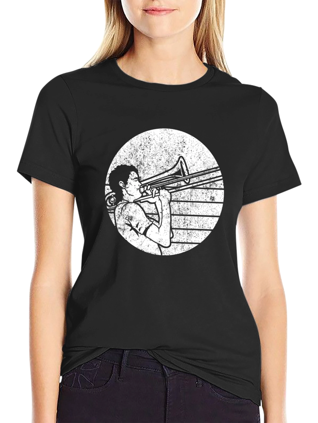 Trombone Player Graphic Tee - Black Cotton T-Shirt