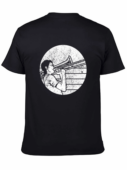 Trombone Player Graphic Tee - Black Cotton T-Shirt