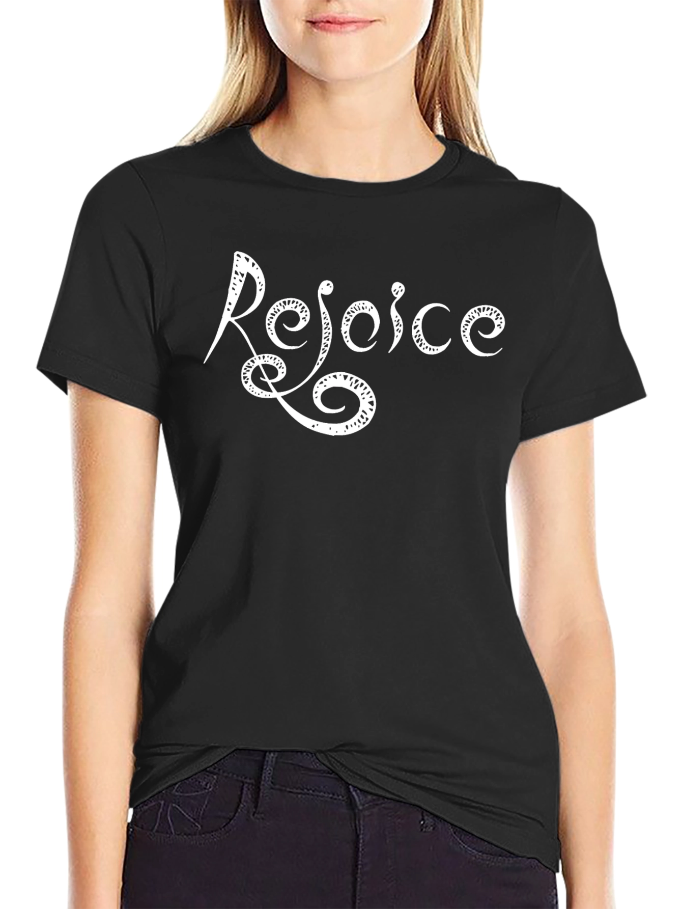 Rejoice Graphic Tee - Stylish Black T-Shirt