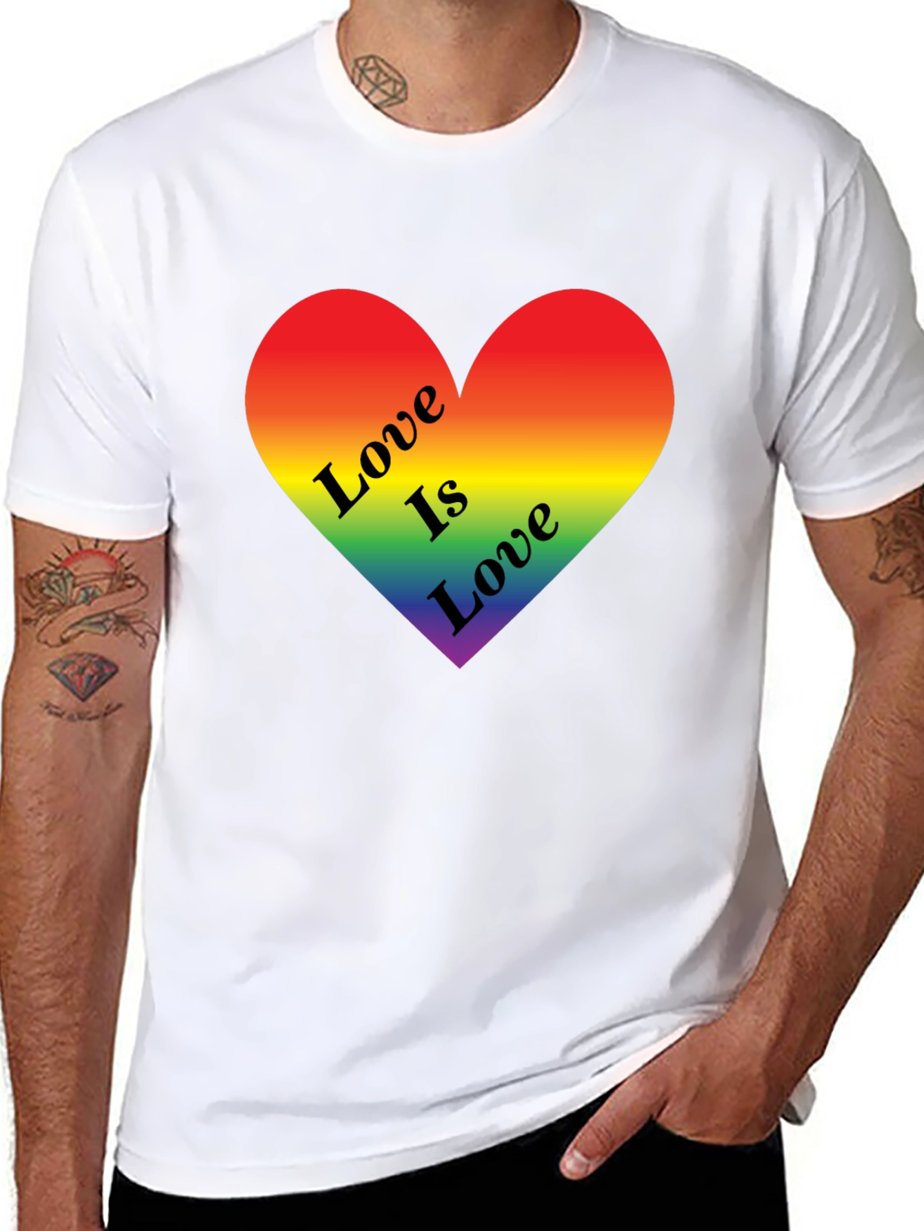 Love is Love Rainbow Heart Black T-Shirt
