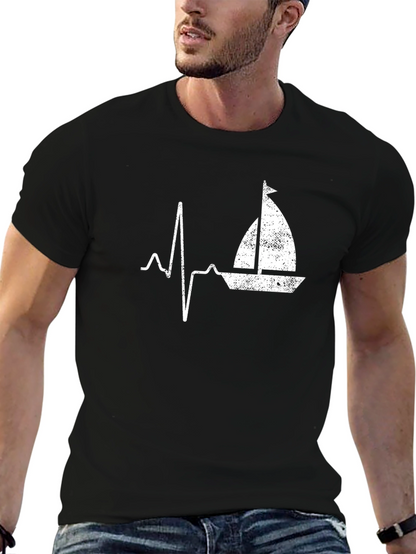 Sailboat Heartbeat Graphic Tee - Black T-Shirt