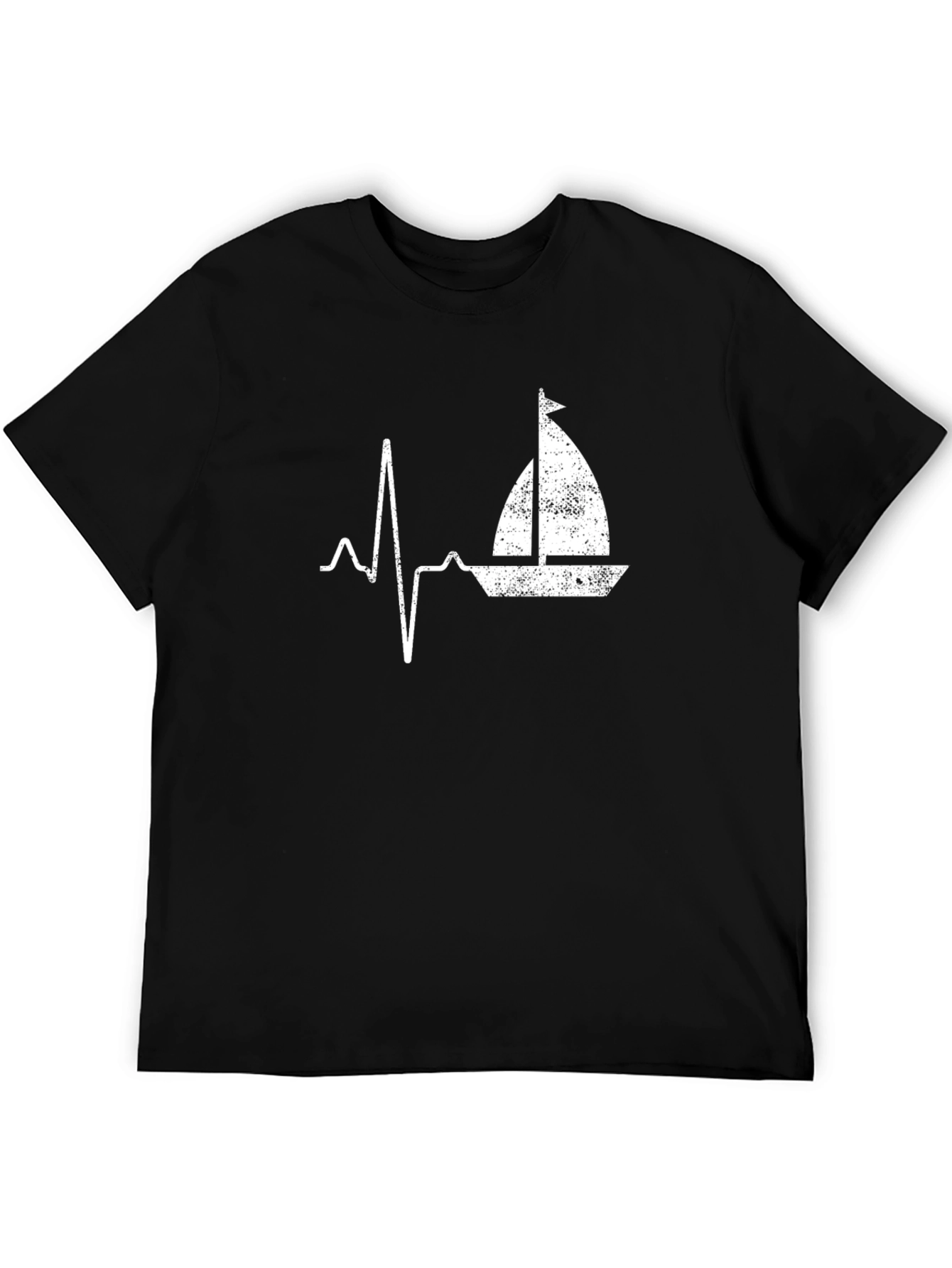Sailboat Heartbeat Graphic Tee - Black T-Shirt