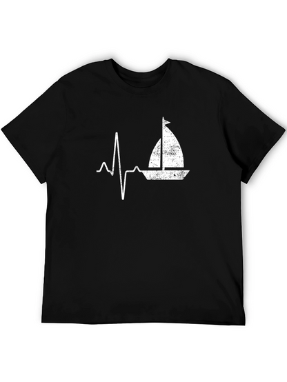 Sailboat Heartbeat Graphic Tee - Black T-Shirt