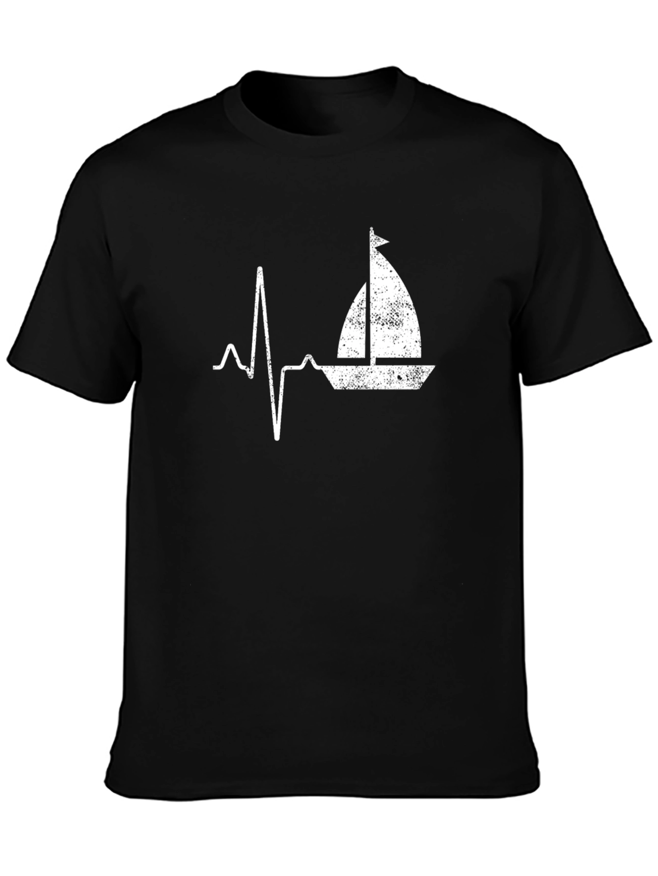 Sailboat Heartbeat Graphic Tee - Black T-Shirt