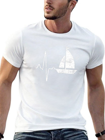 Sailboat Heartbeat Graphic Tee - Black T-Shirt