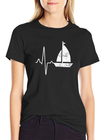 Sailboat Heartbeat Graphic Tee - Black T-Shirt