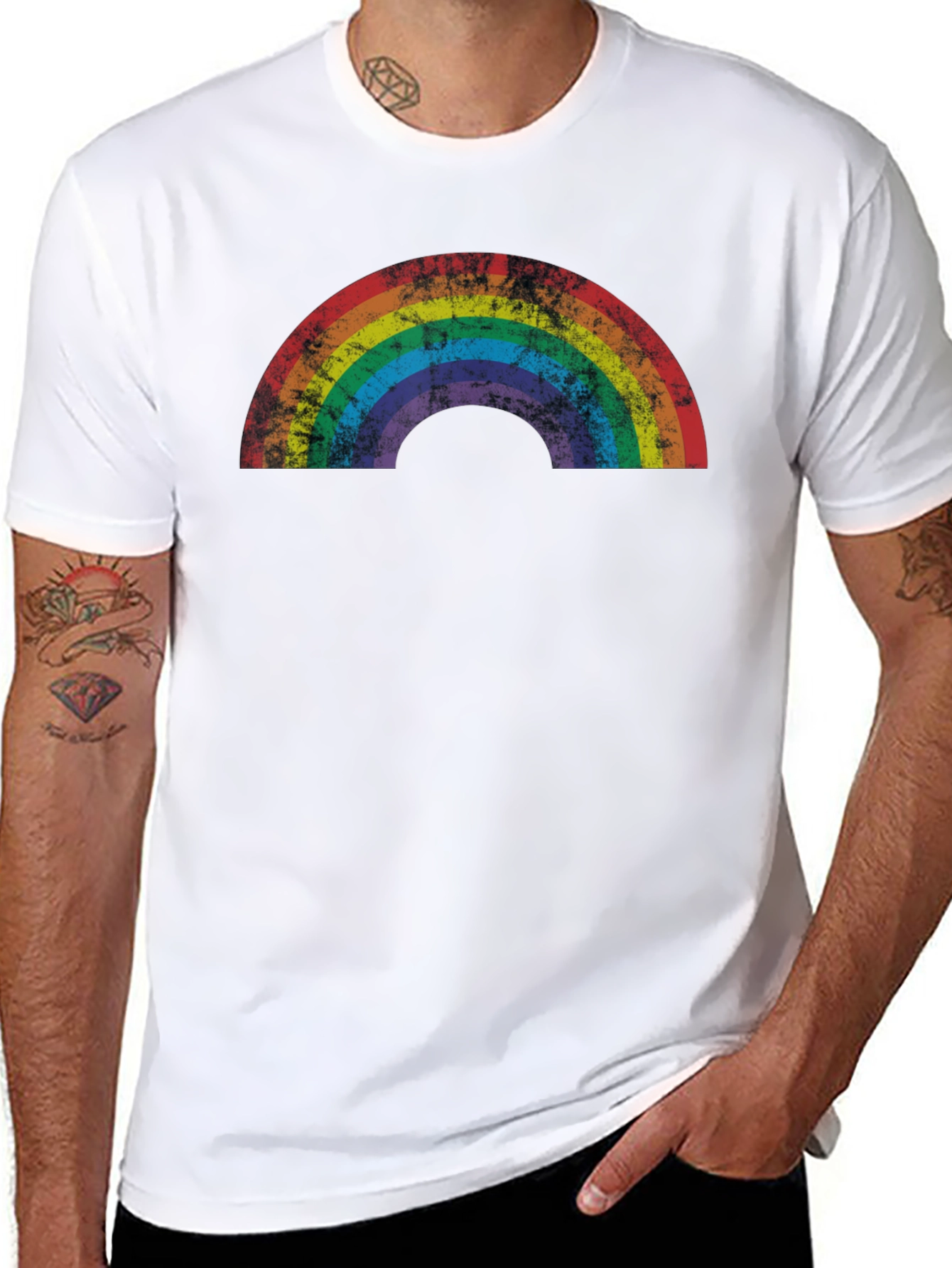 Retro Rainbow Graphic Tee - Distressed Pride Shirt
