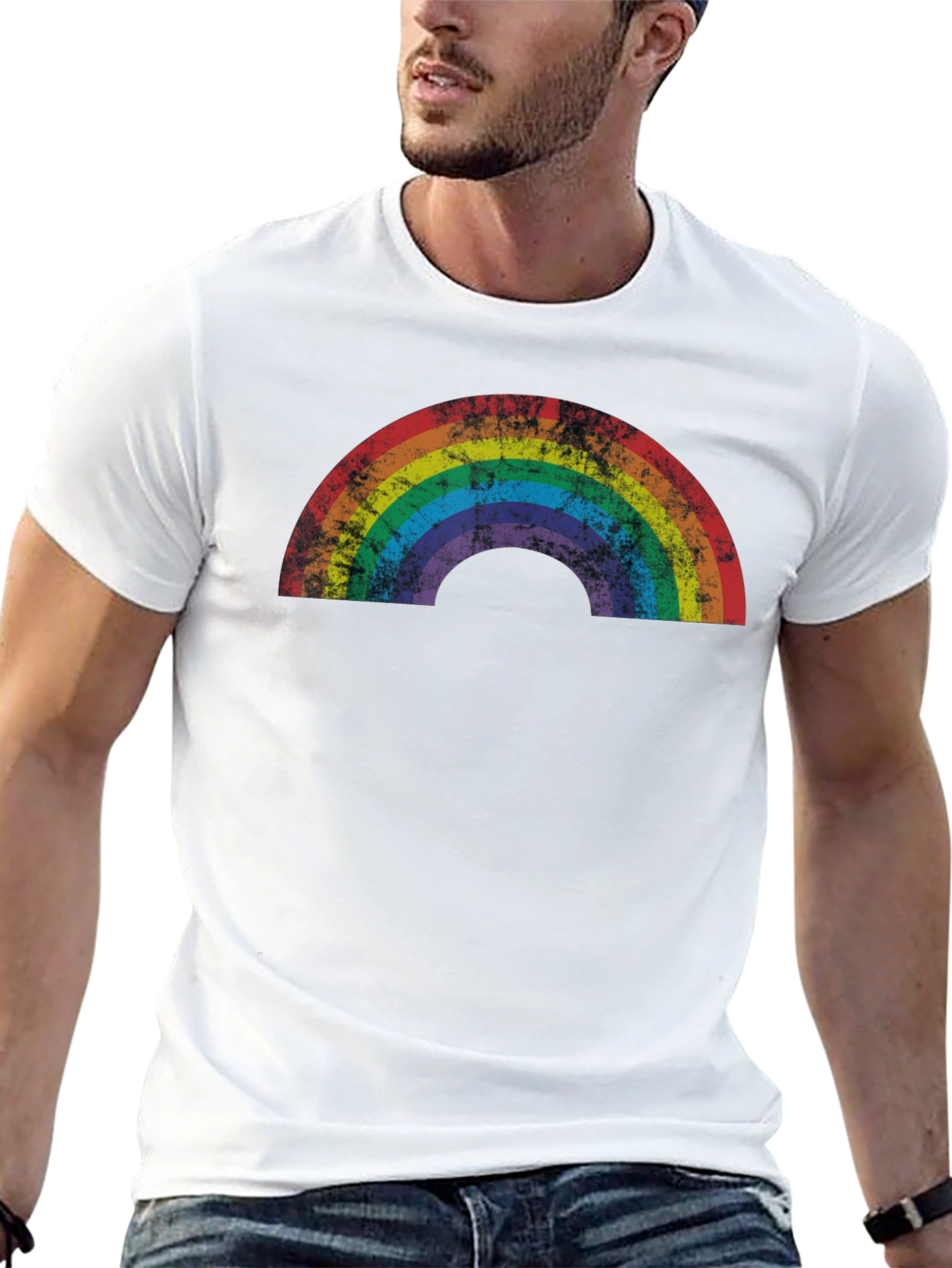 Retro Rainbow Graphic Tee - Distressed Pride Shirt