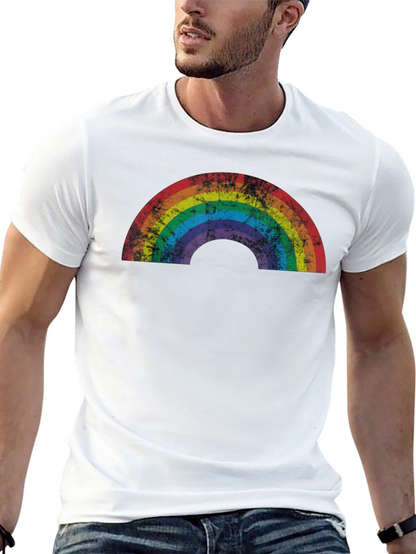 Retro Rainbow Graphic Tee - Distressed Pride Shirt