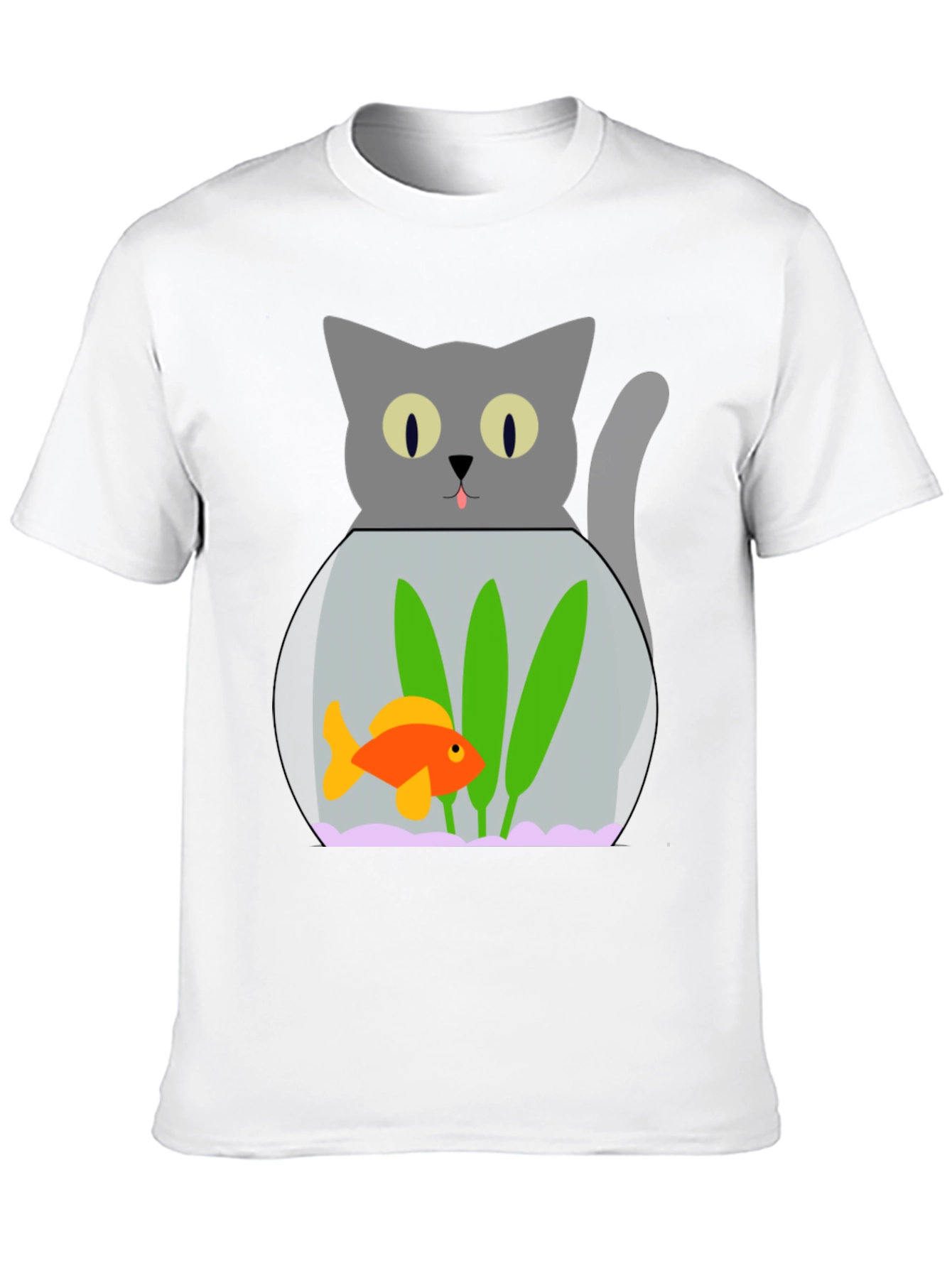 Cat & Goldfish Bowl Graphic T-Shirt - Novelty Tee