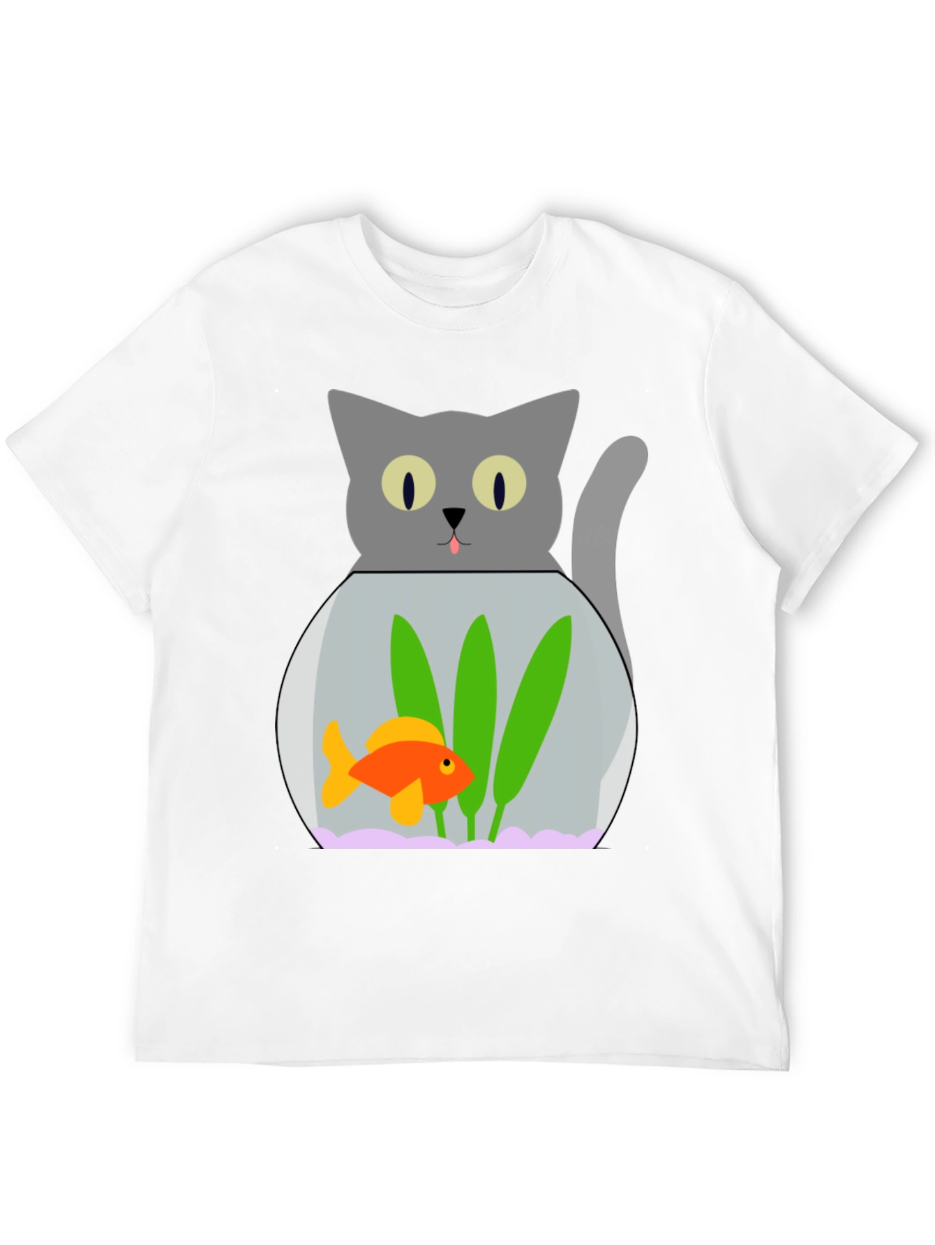 Cat & Goldfish Bowl Graphic T-Shirt - Novelty Tee
