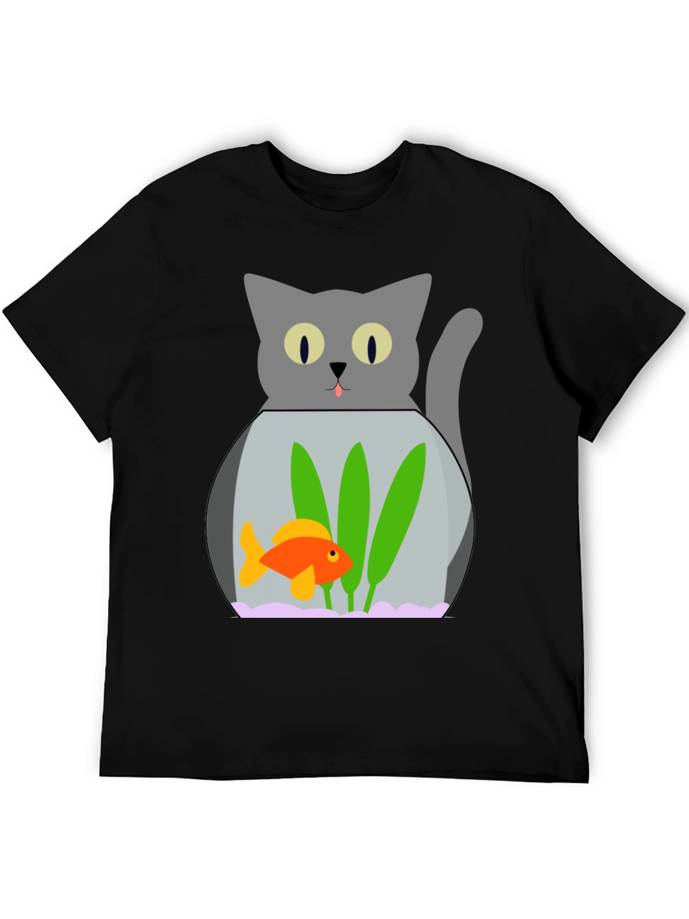 Cat & Goldfish Bowl Graphic T-Shirt - Novelty Tee