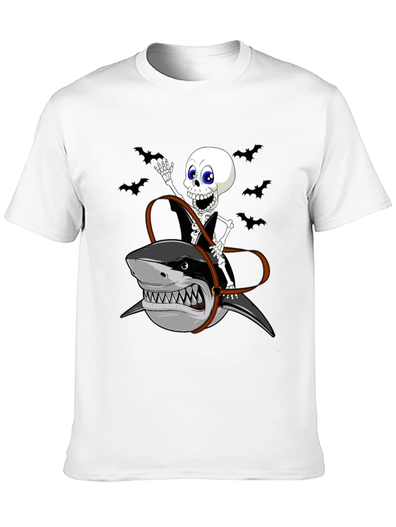 Skeleton Riding Shark Graphic Tee - Halloween