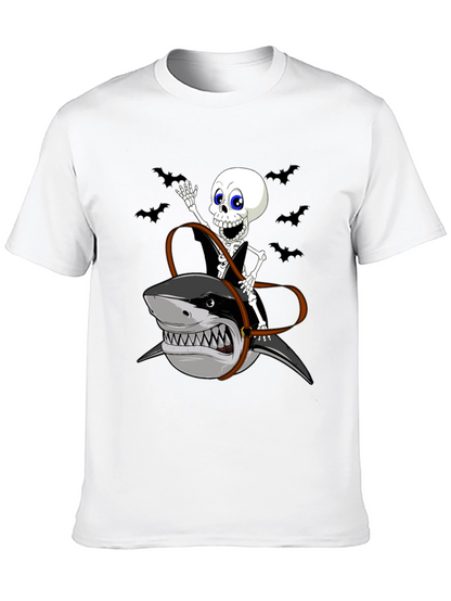 Skeleton Riding Shark Graphic Tee - Halloween