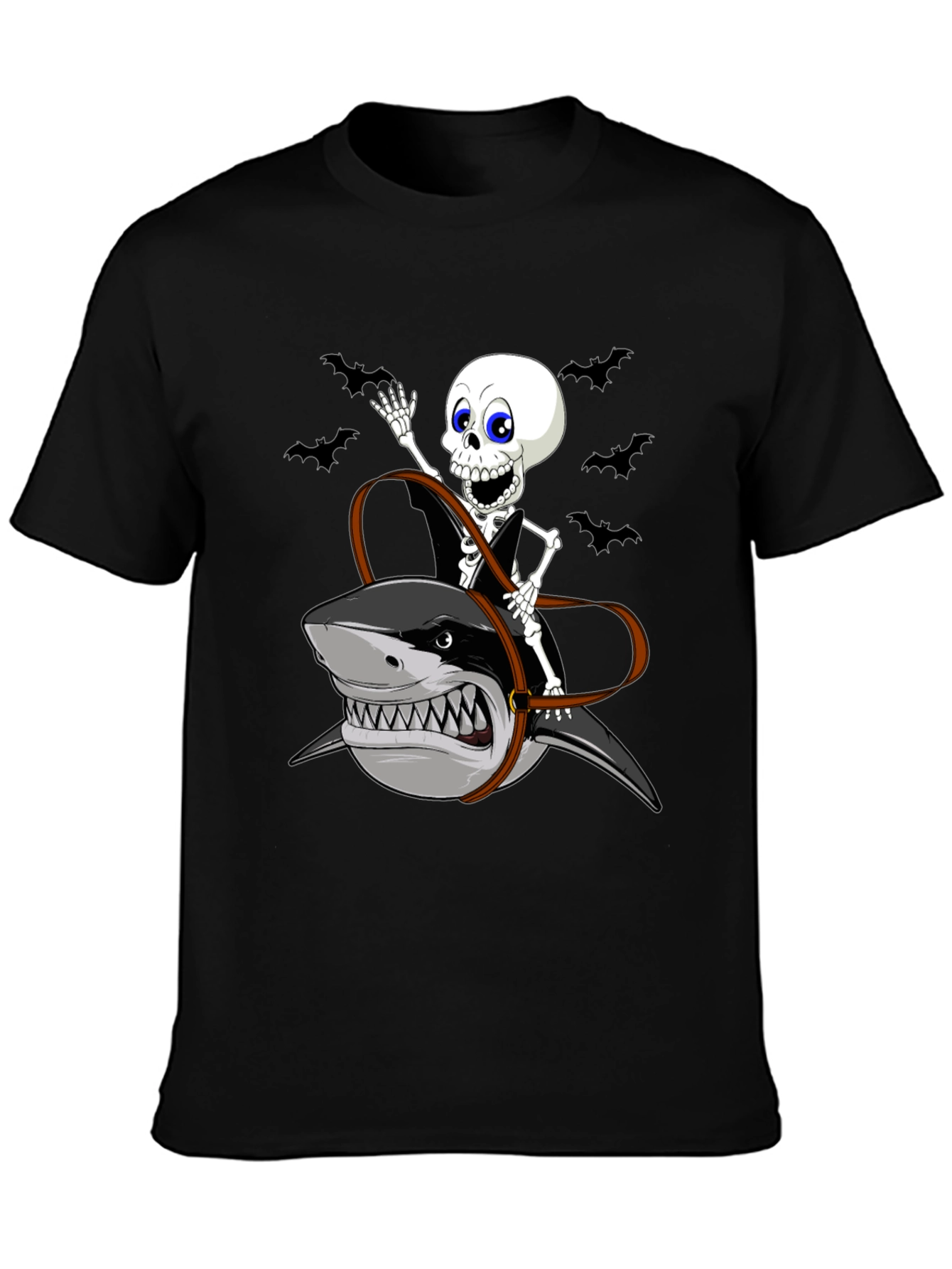 Skeleton Riding Shark Graphic Tee - Halloween