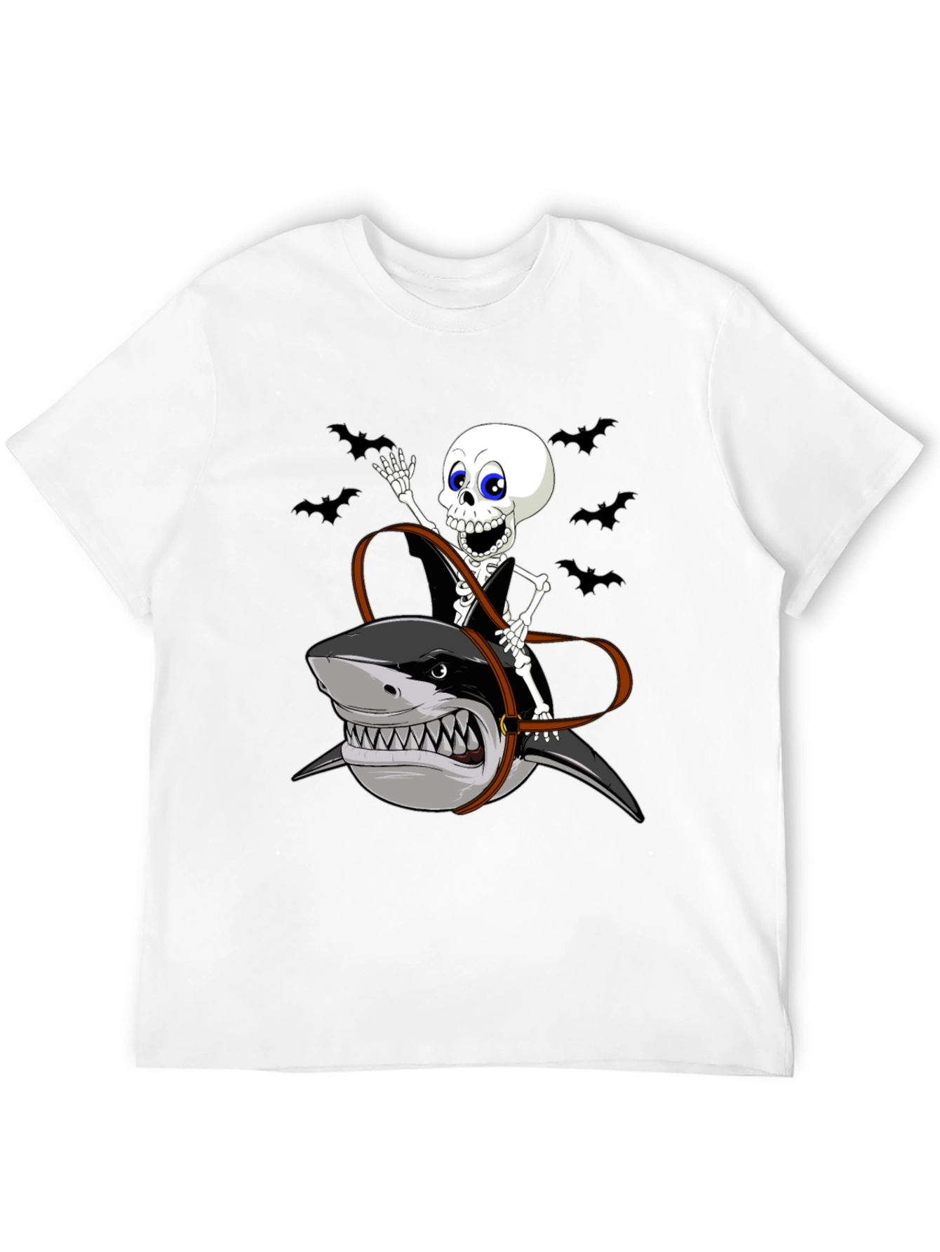 Skeleton Riding Shark Graphic Tee - Halloween
