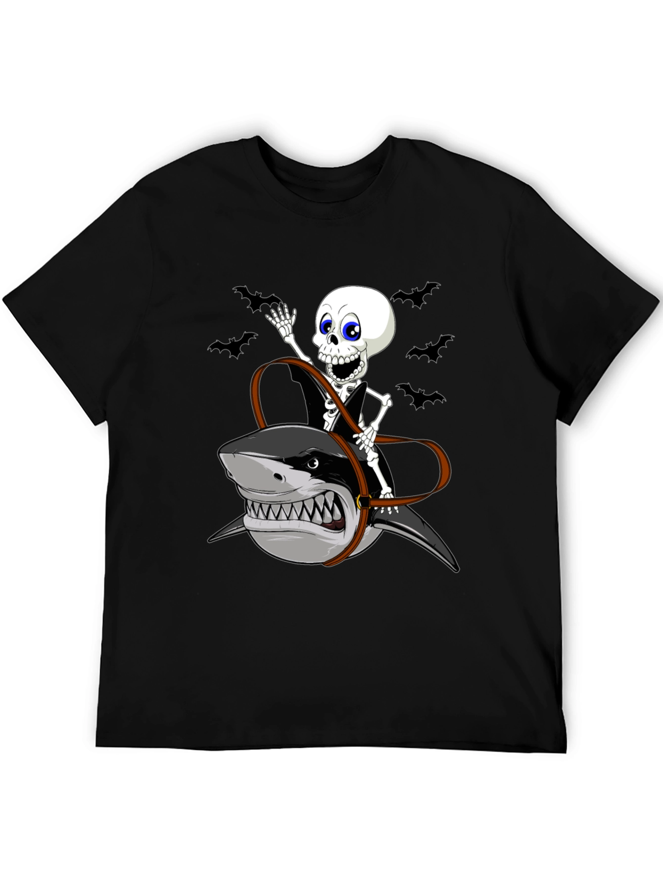 Skeleton Riding Shark Graphic Tee - Halloween